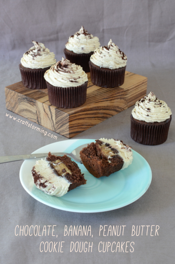 Chocolate, Banana, Peanut Butter Cookie Dough Cupcakes