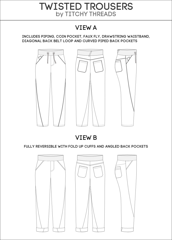 Twisted Trousers Illustrations, pattern by Titchy Threads