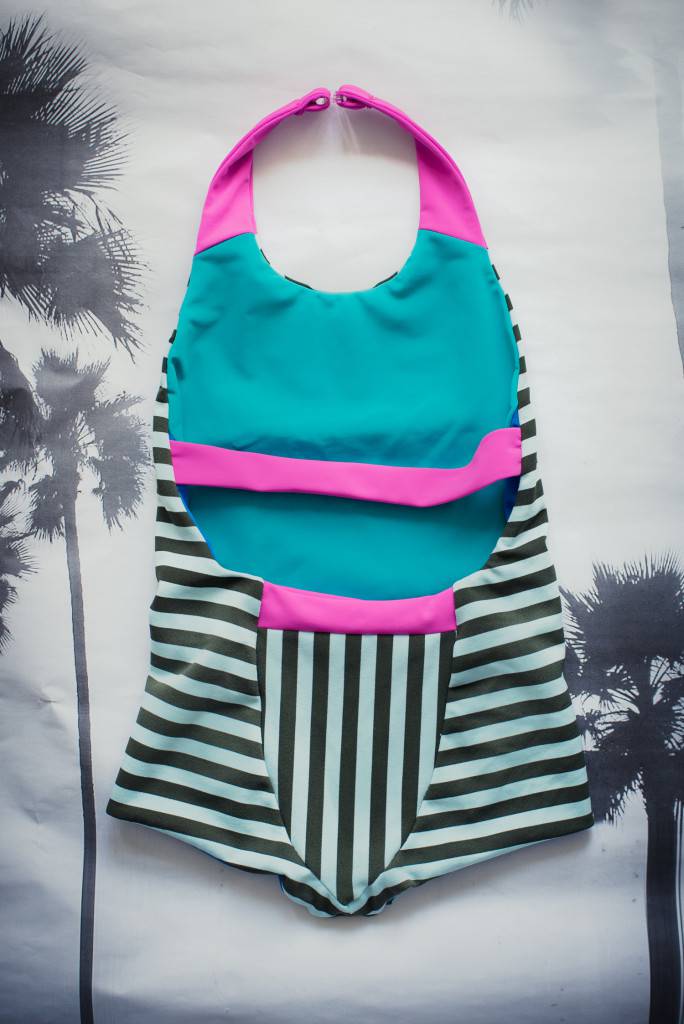 Azur Reversible Swimsuit with halter strap, additional back strap and colour block panel