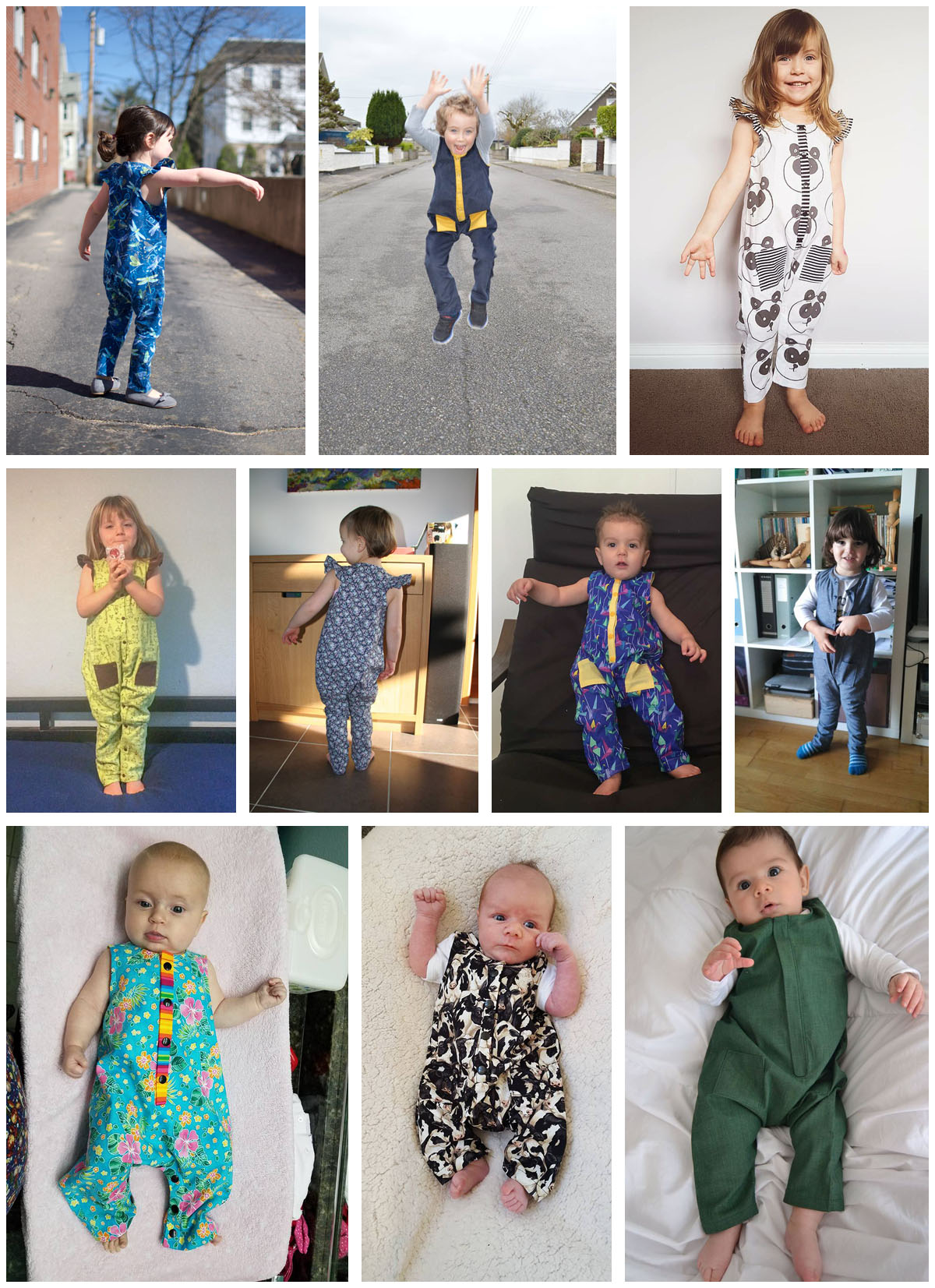 Rain Dance Romper pdf sewing pattern - testers collage 1