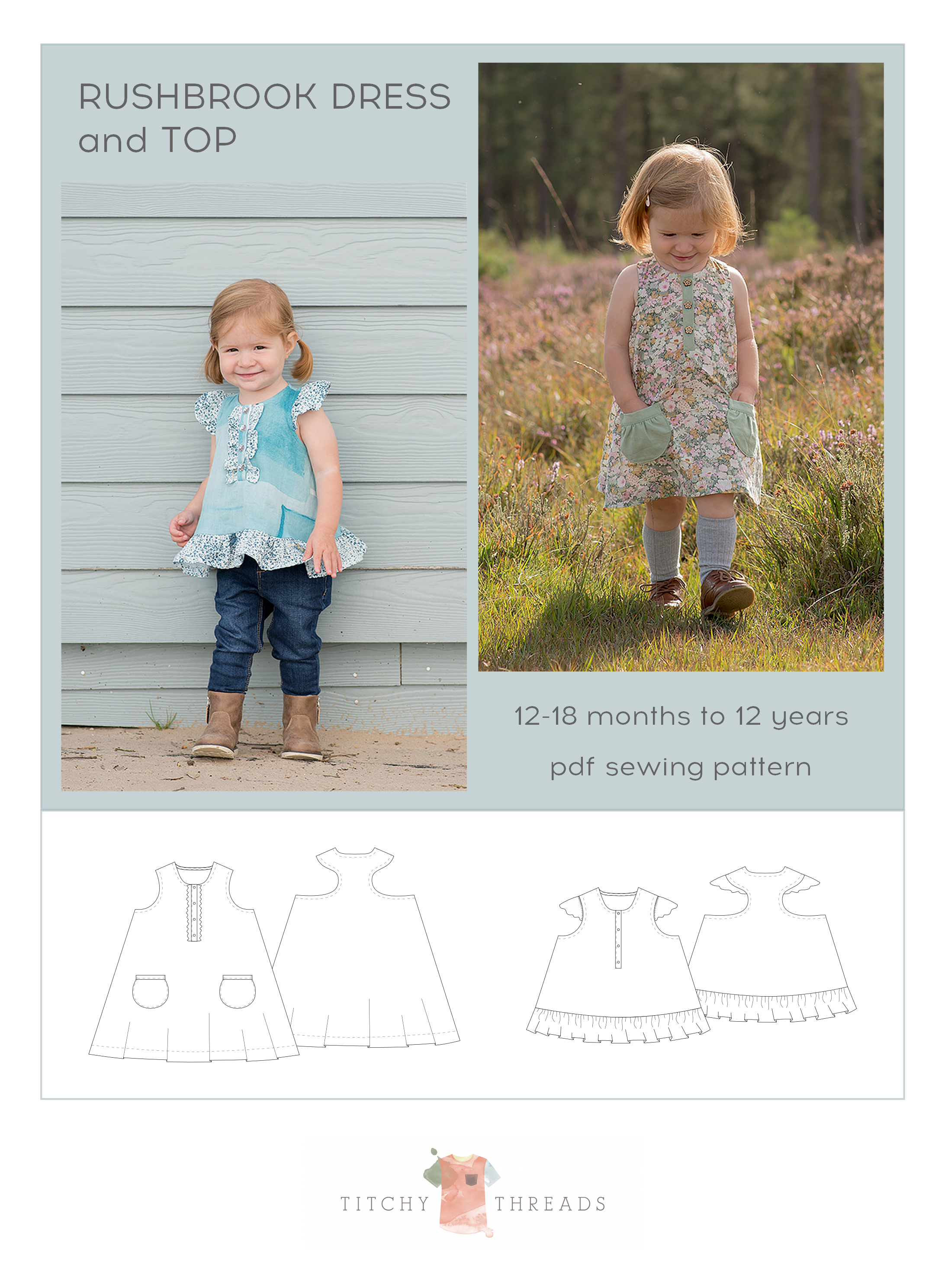 Rushbrook Dress and Top pdf sewing pattern by Titchy Threads