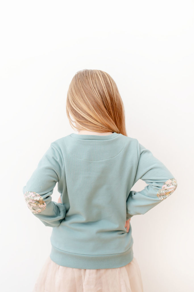 Quadrant Sweatshirt pdf sewing pattern by Titchy Threads - View B back facing and elbow patches